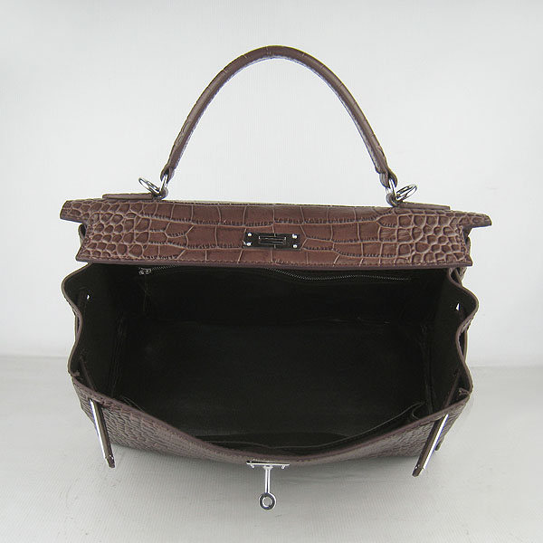 7A Replica Hermes Kelly 32cm Crocodile Veins Leather Bag Dark Coffee 6108 - Click Image to Close